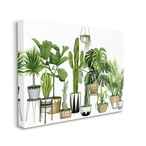 Stupell Home Décor Collection Boho Plant Scene With Cacti And Succulents In Geometric Pots Watercolor Stretched Canvas Wall Art, 16 X 1.5 X 20 Inches