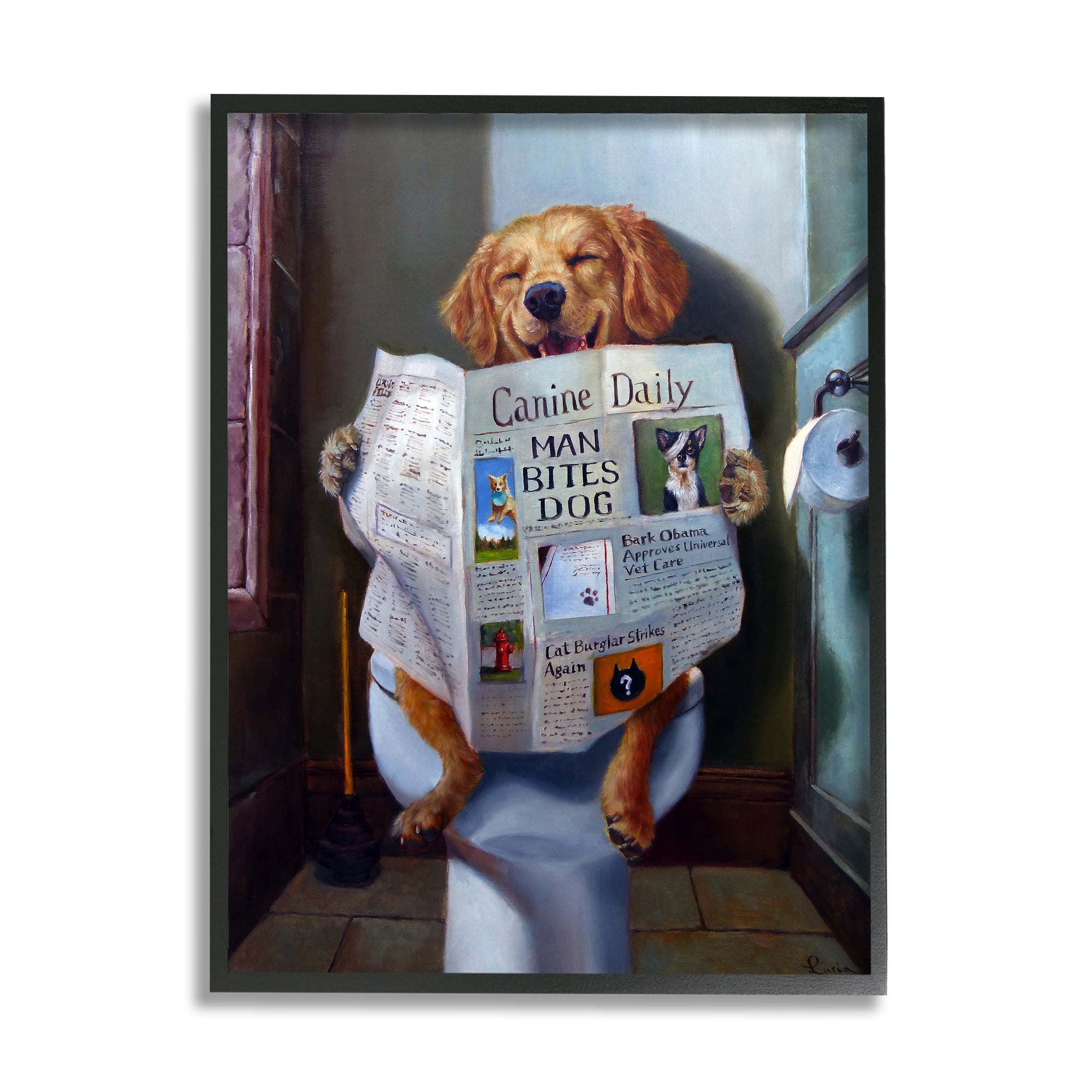 Stupell Home Décor Collection Dog Reading the Newspaper On Toilet Funny  Framed Giclee Texturized Art, 16 x 1.5 x 20 - Walmart.com, image size:2000x2000
