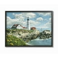 thumbnail image 1 of Stupell Home Décor Collection Portland Head Lighthouse Scene Grassy Ocean Side Peninsula with Sail Boat Framed Giclee Texturized Art, 1 of 8