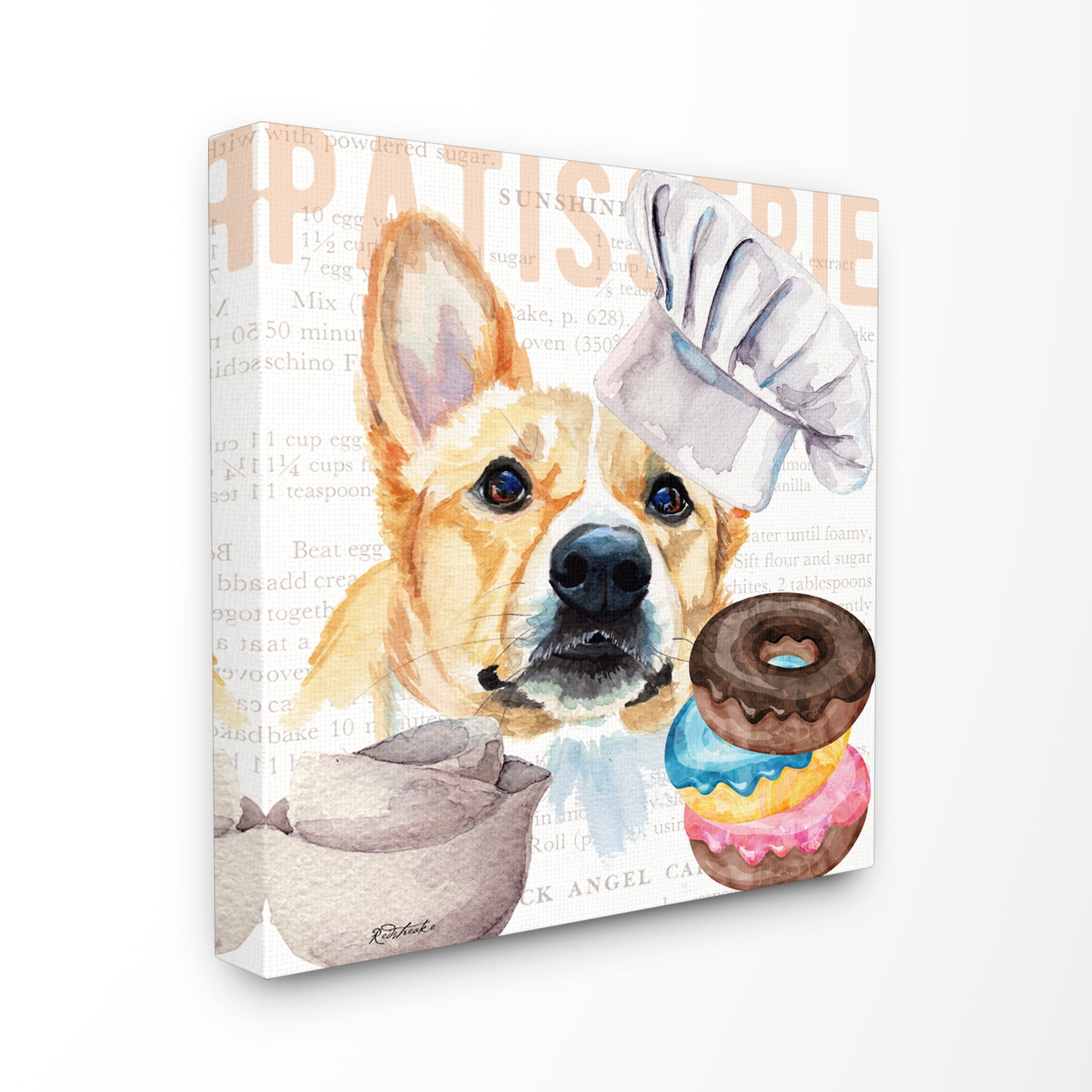 Corgi Dog Bakery Watercolor Canvas Wall Art for Kids, 17 x 17