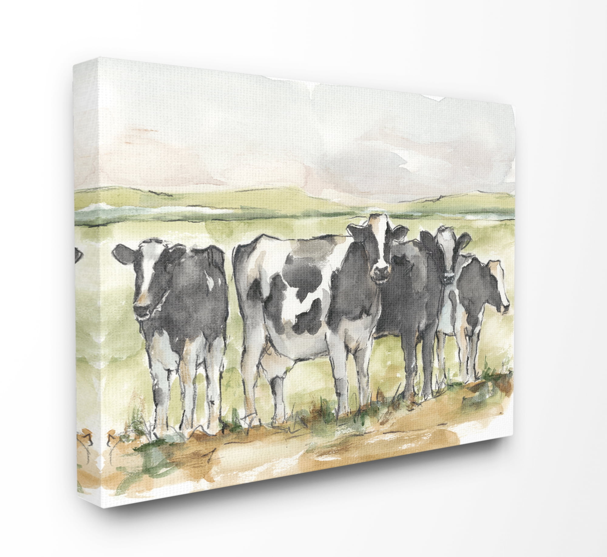 Stupell Home Décor Cow Pasture Farm Landscape Animal Watercolor Painting Canvas Wall Art by Ethan Harper