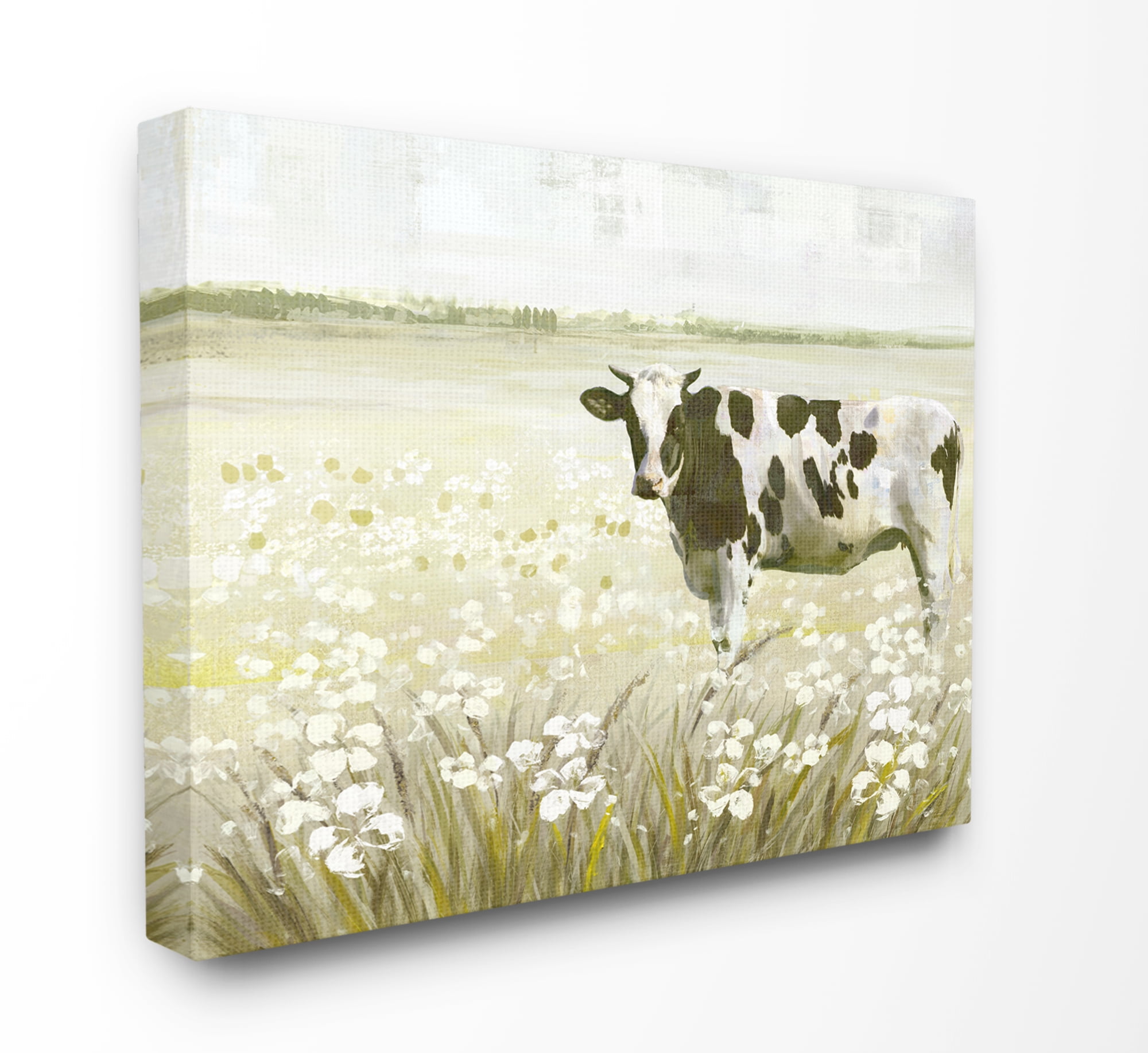 Stupell Home Décor Cow in Pasture Green Landscape Animal Painting Canvas Wall Art by Main Line Studio