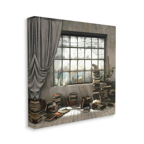 Stupell Home Décor Cozy Bookstack Study Cat Dog Pet Design Canvas Wall Art by Cynthia Decker