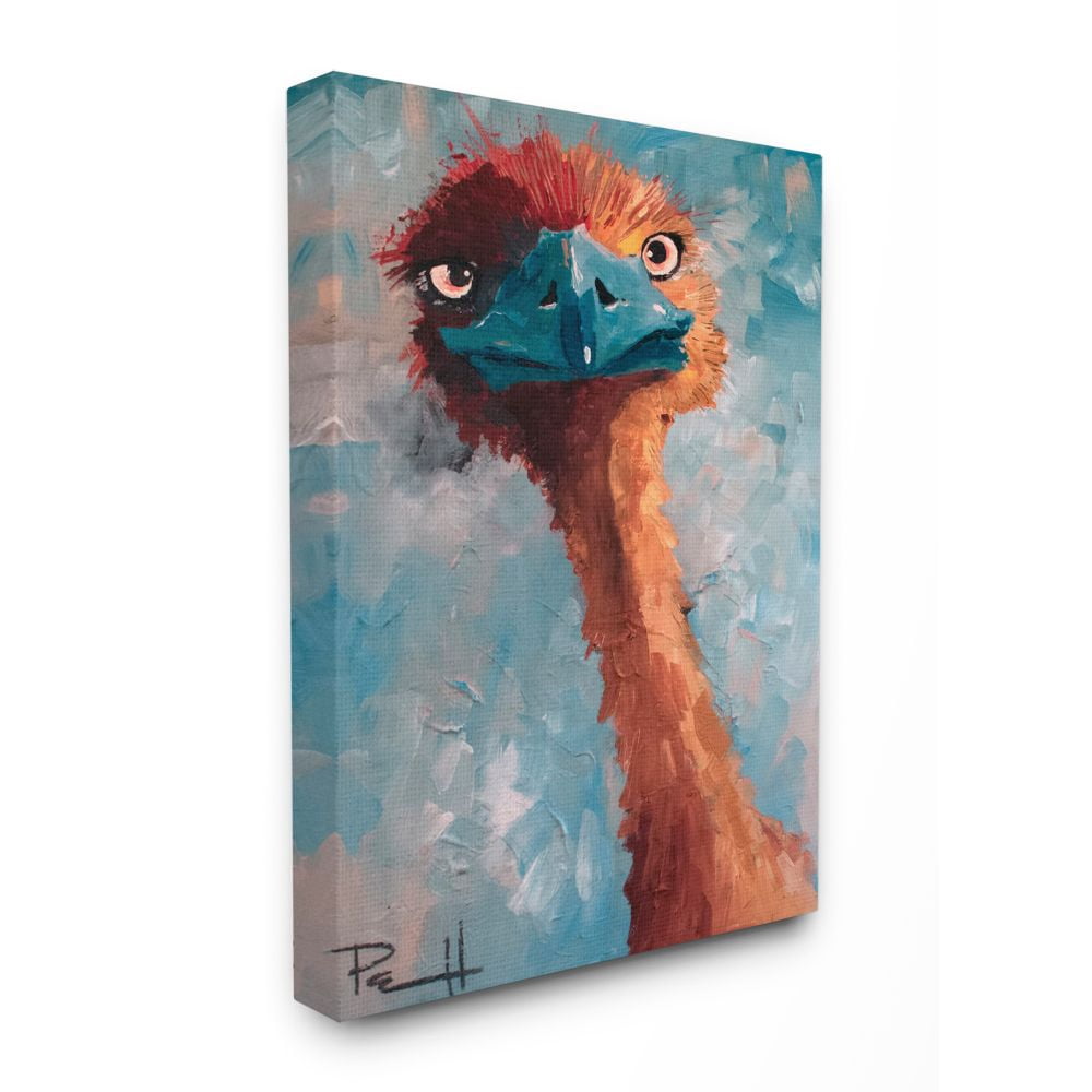 Stupell Home Décor Curious Ostrich Funny Red Blue Animal Painting Canvas Wall Art by Sean Parnell