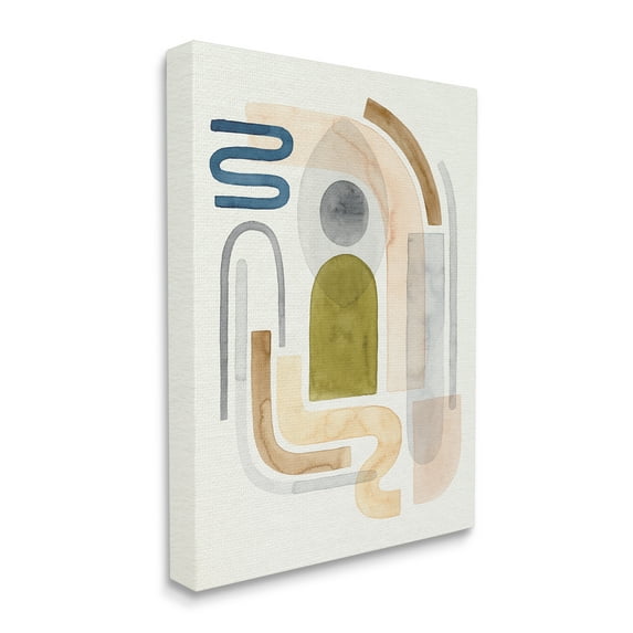 Stupell Industries Blue Beige Expressive Geometric Shape Abstraction Abstract Painting Black Framed Art Print Wall Art, 24 x 30