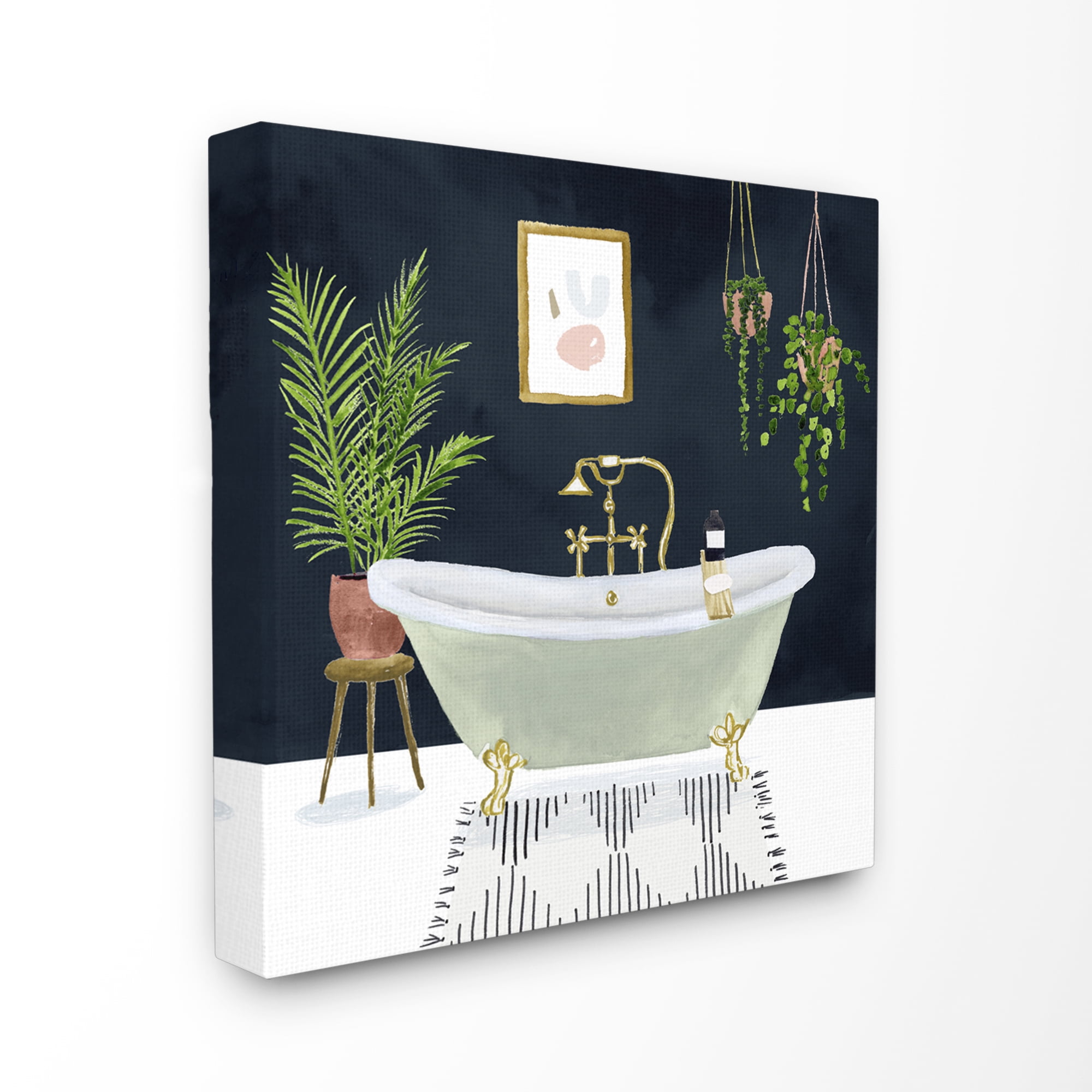 Stupell Home Décor Designer Bathroom Blue Gold Design Canvas Wall Art by Victoria Borges