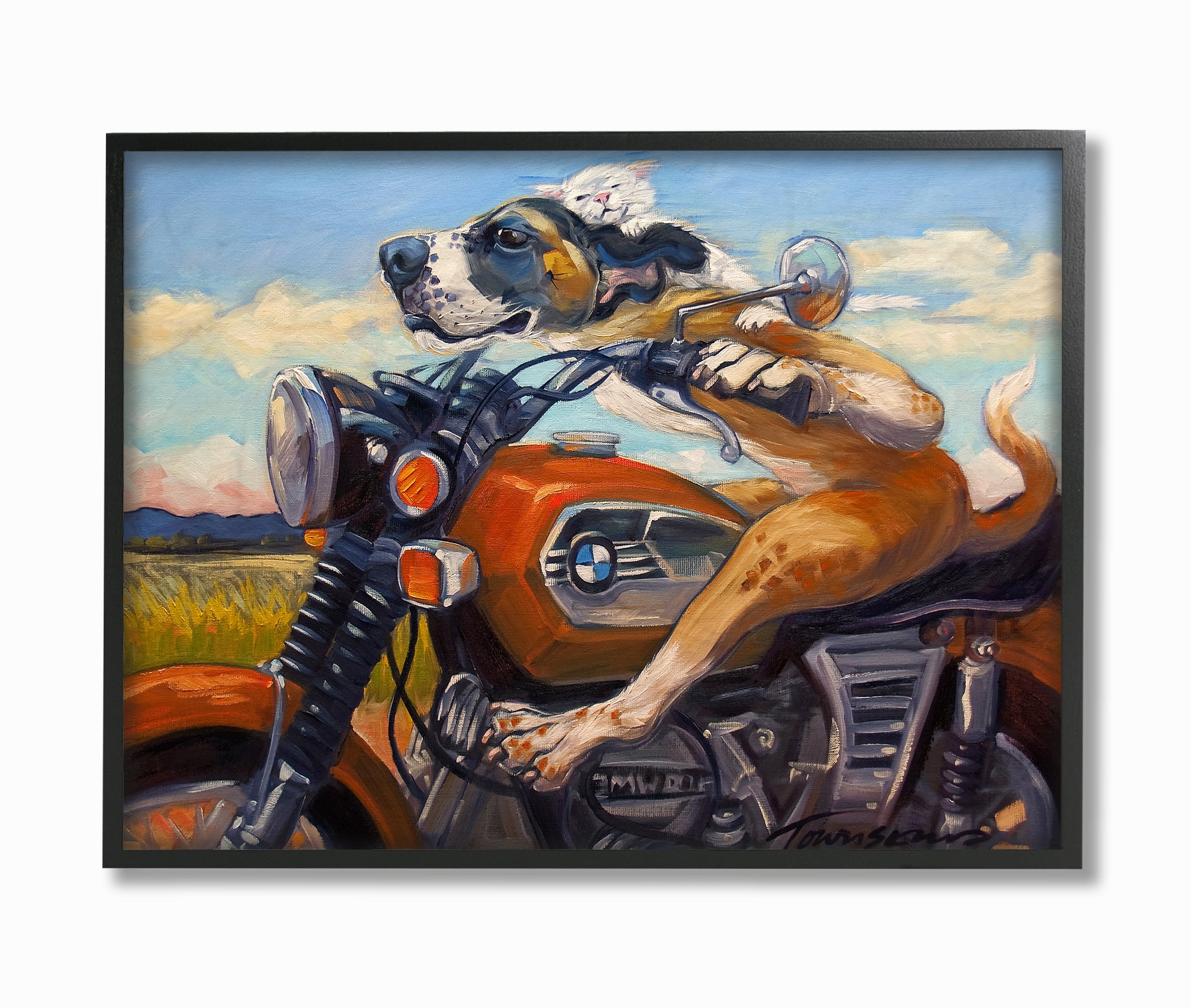 Stupell IndustriesDog And Cat on a Red Motorcycle Road Trip PaintingFramed Wall Art by Tai Prints