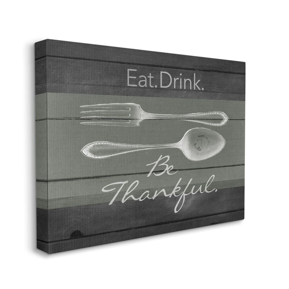 Stupell Home Décor Eat Drink Be Thankful Silverware Kitchen Wood Texture Word Design Canvas Wall Art by the Saturday Evening Post