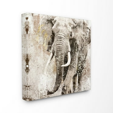 Stupell Home Décor Elephant Gold Neutral Animal Textured Photograph Canvas Wall Art by Main Line Studio