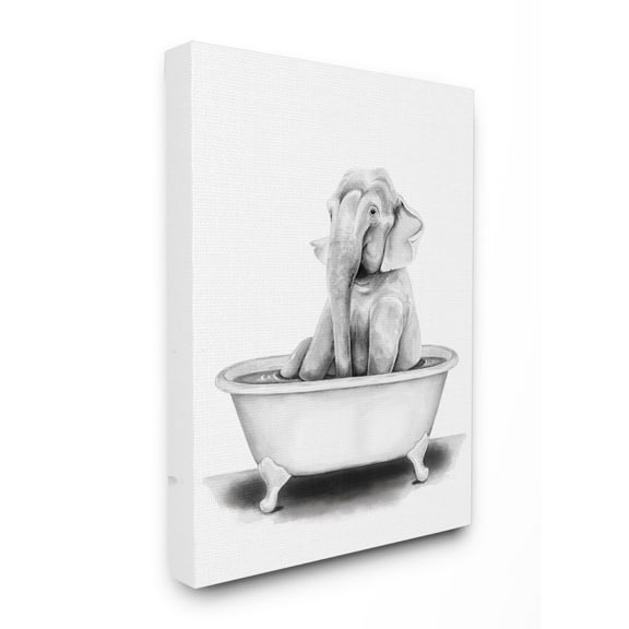 Stupell Home Décor Elephant in a Tub Funny Animal Bathroom Drawing Canvas Wall Art by Rachel Neiman
