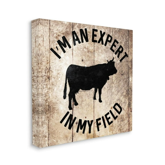 Stupell Home Décor Expert in My Field Funny Cow Farm Wood Texture Word Design Canvas Wall Art by Milli Villa