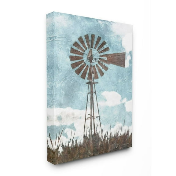 Stupell Home Décor Farm Windmill Blue Brown Painting Canvas Wall Art by Bluebird Barn