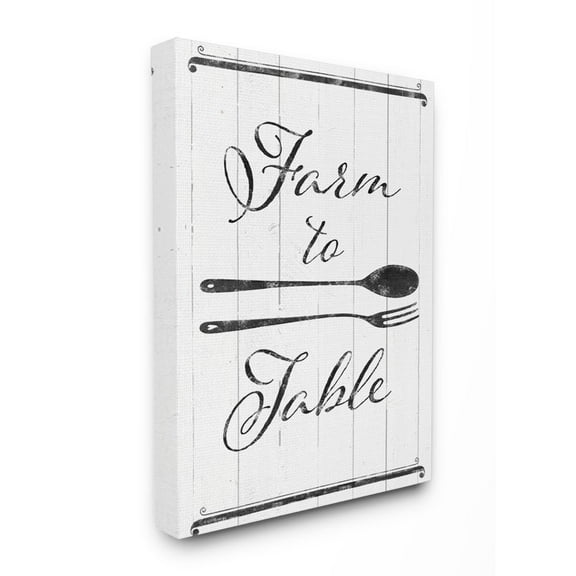 Stupell Home Décor Farm to Table Kitchen Silverware Wood Texture Word Design Canvas Wall Art by the Saturday Evening Post