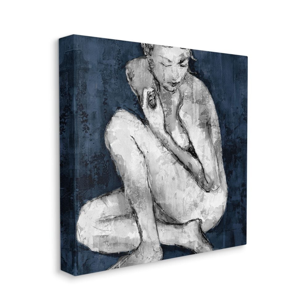Stupell Home Décor Female Figure Gray Blue Textured Drawing Canvas Wall Art by Third and Wall