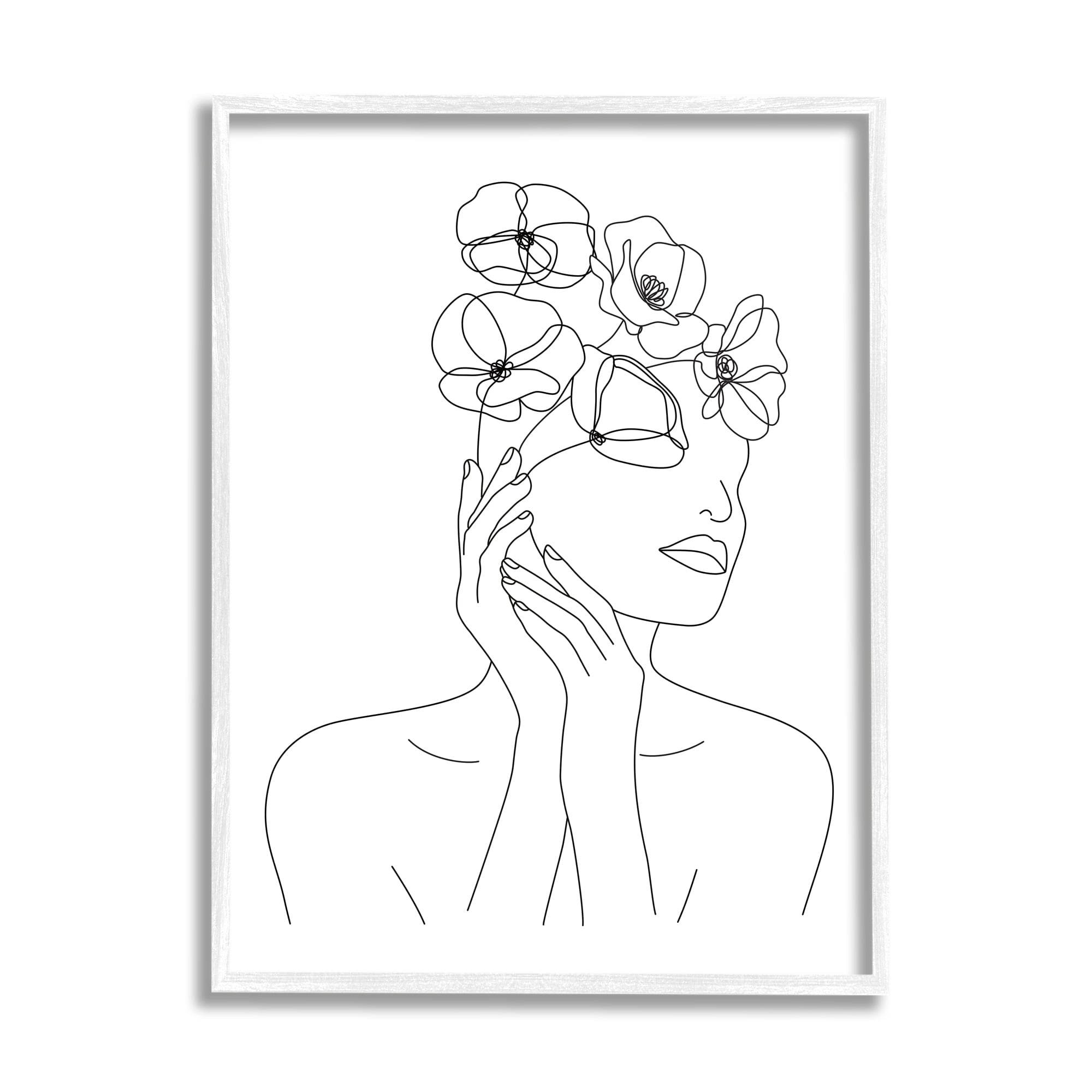 Stupell Home Décor Female Flowers in Hair Minimal Line Drawing, 24 x 30, Designed by JJ Design House LLC, White Frame