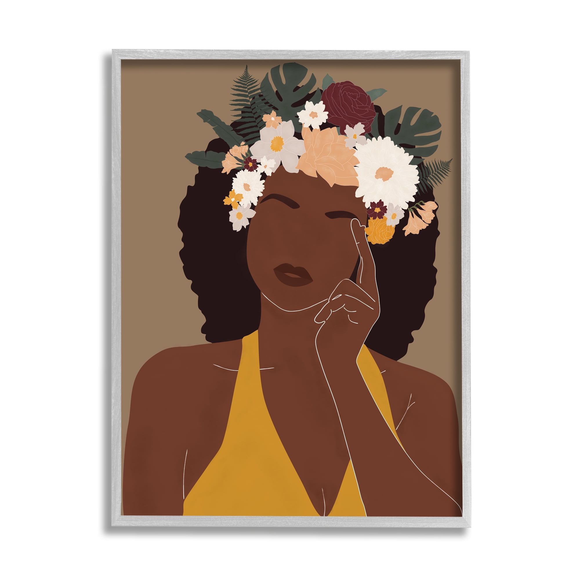 Stupell Home Décor Female Pondering Tropical Floral Crown Monstera Leaf, 16 x 20, Designed by JJ Design House LLC, Gray Frame