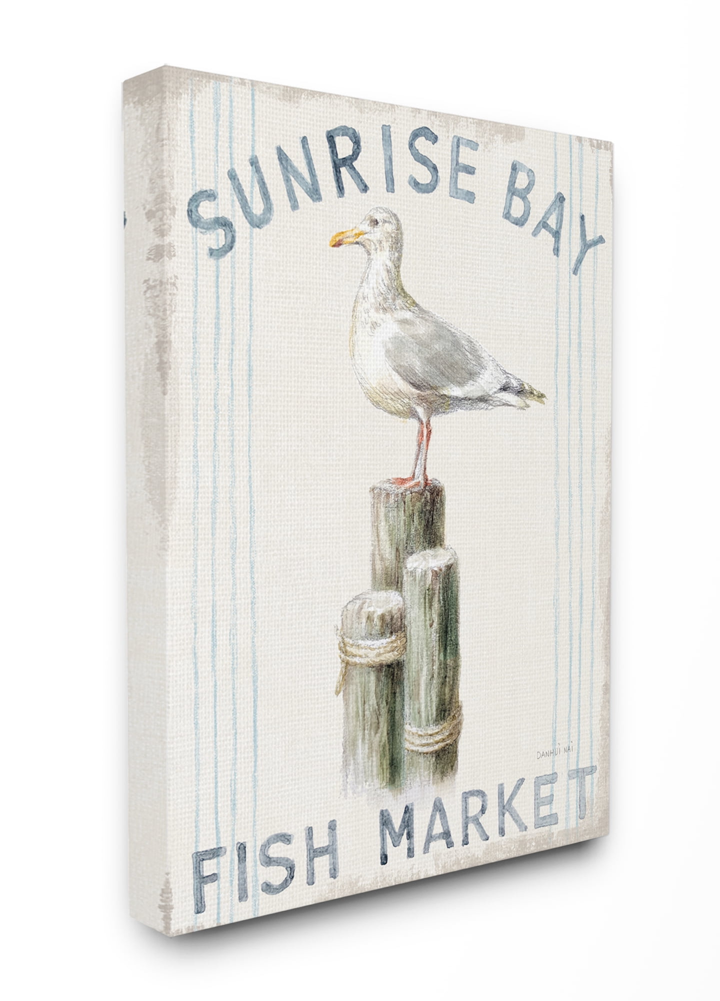 Stupell Home Décor Fish Market Sea Gull Bird Animal Beach Ocean Design Canvas Wall Art by Danhui Nai