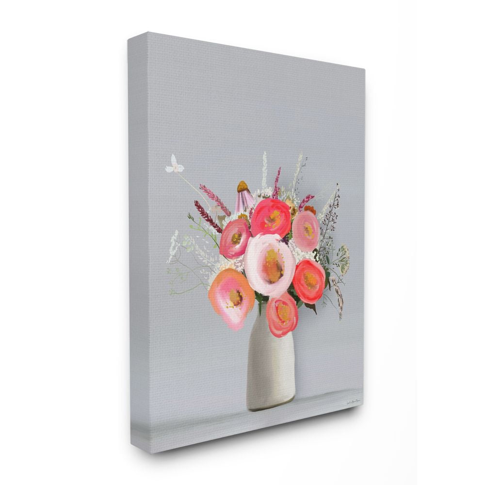 Stupell Home Décor Flower Vase Pink Gray Painting Canvas Wall Art by Leah Straatsma