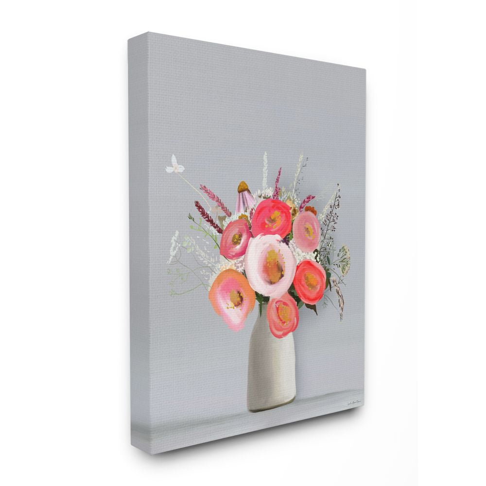 Stupell Home Décor Flower Vase Pink Gray Painting Canvas Wall Art by Leah Strassman