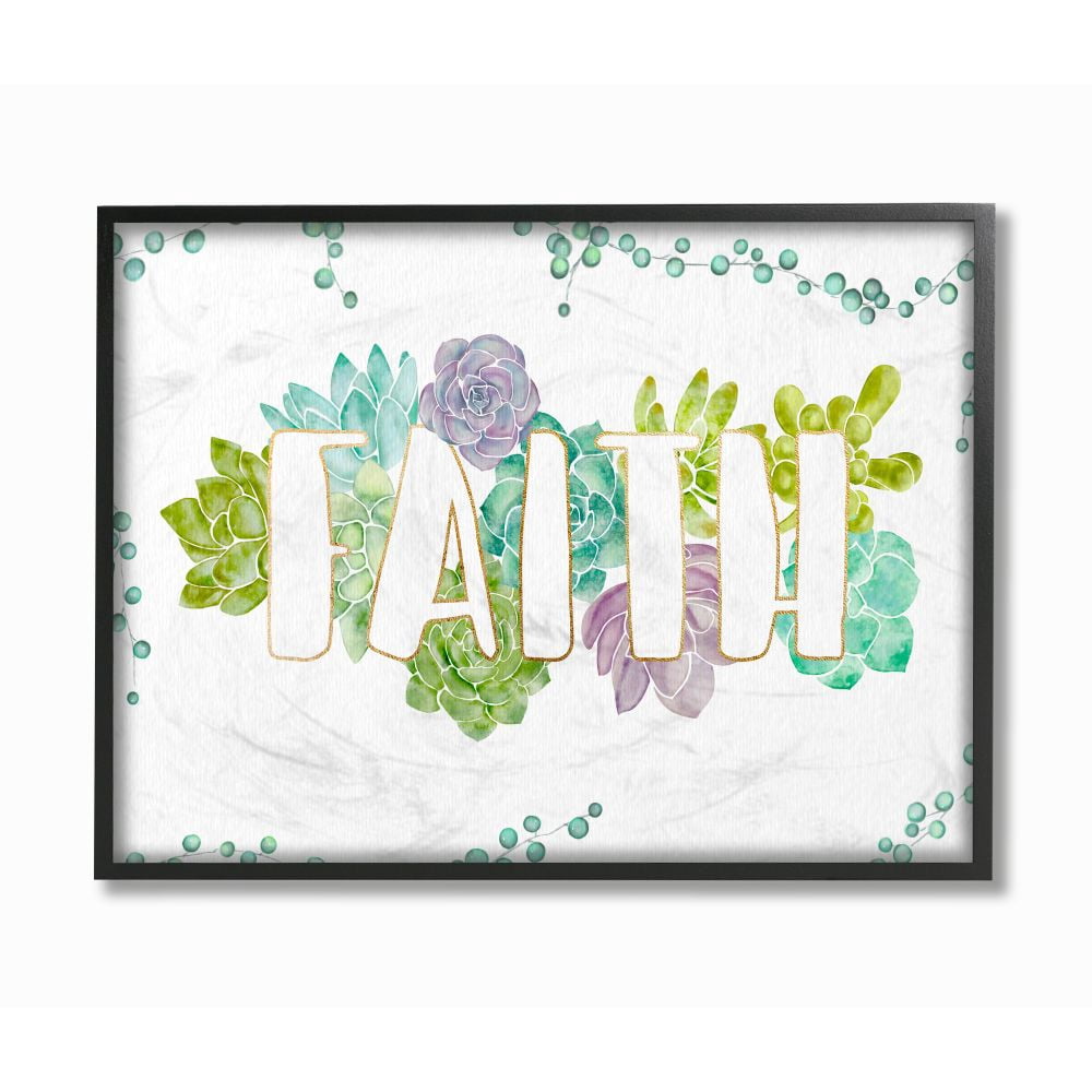 Stupell Industries Faith Succulent Flowers Green Purple Watercolor Painting Framed Wall Art by Ziwei Li
