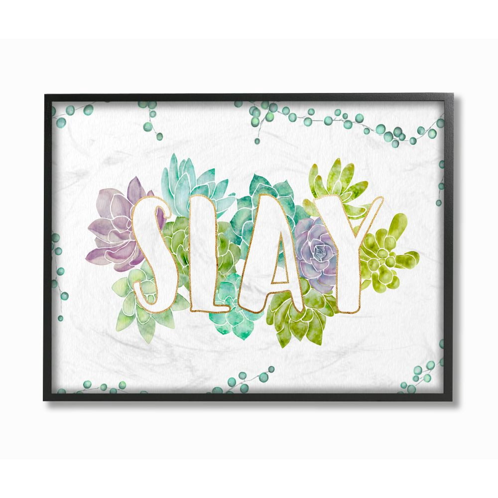 Stupell Industries Slay Succulent Flowers Green Purple Watercolor Painting Framed Wall Art by Ziwei Li