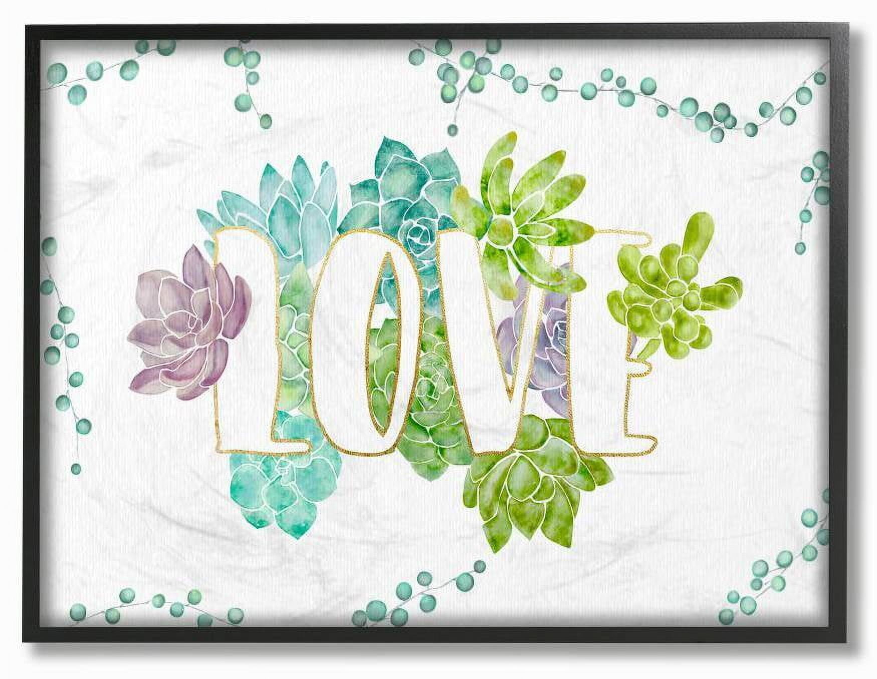 Stupell Industries Love Succulent Flowers Green Purple Watercolor Painting Framed Wall Art by Ziwei Li