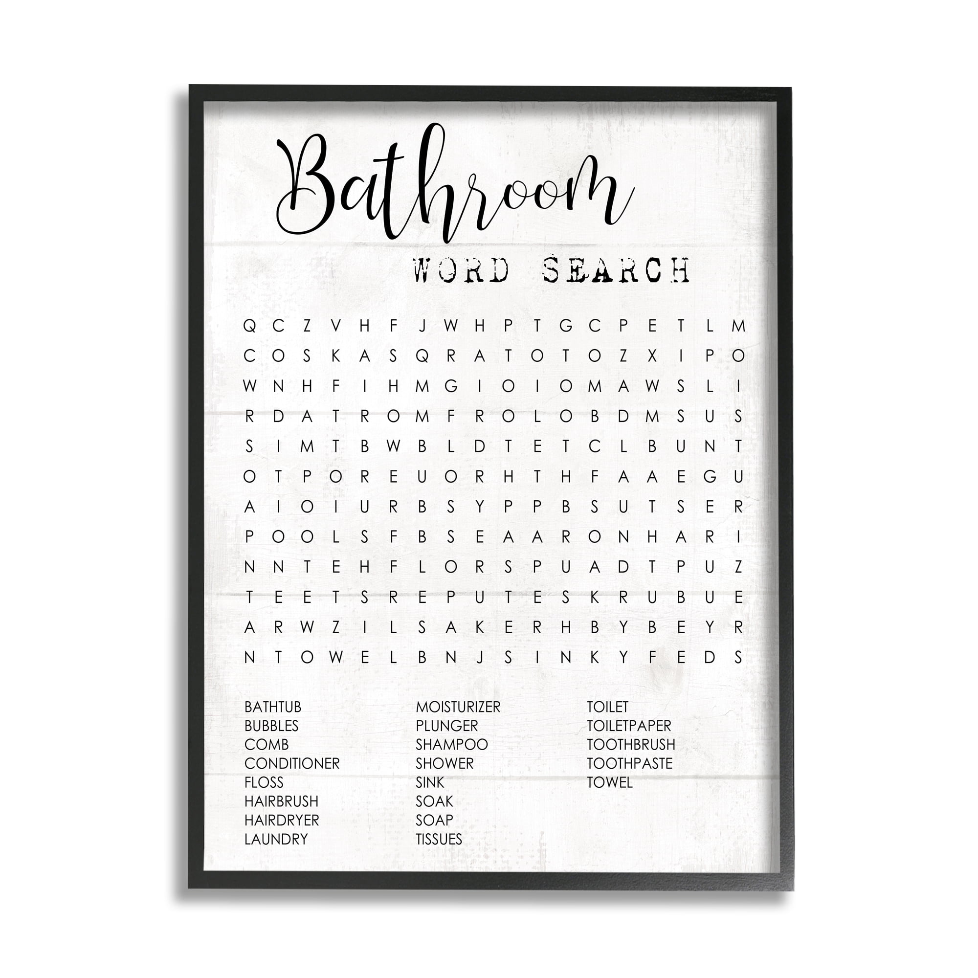 Black Framed Bathroom Word Search Canvas Art for Kids, 24 x 30