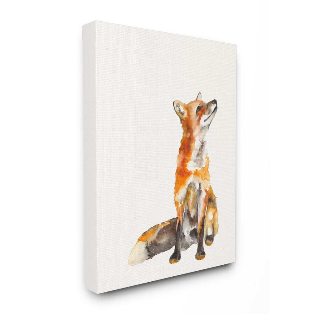 Curious Fox Watercolor Orange Animal Canvas Print for Kids, 30" x 40"