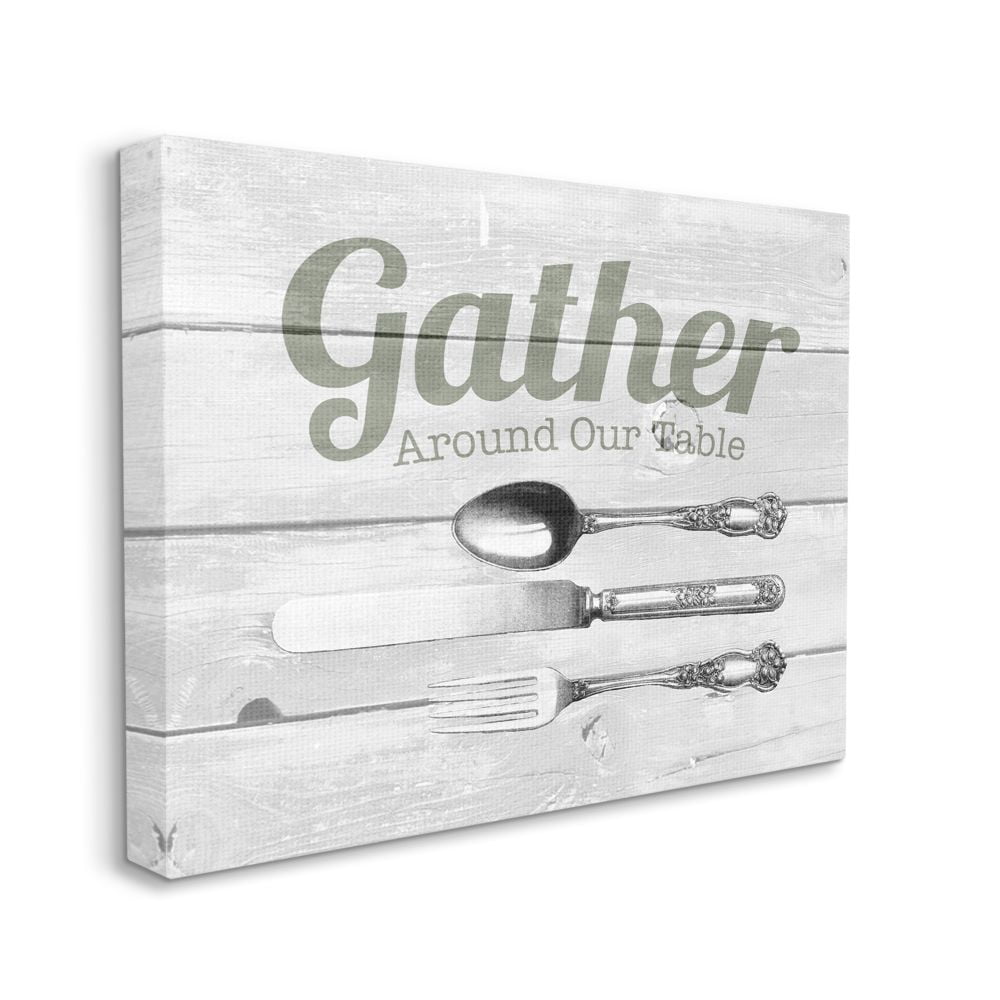 Stupell Home Décor Gather Silverware Kitchen Wood Texture Word Design Canvas Wall Art by the Saturday Evening Post