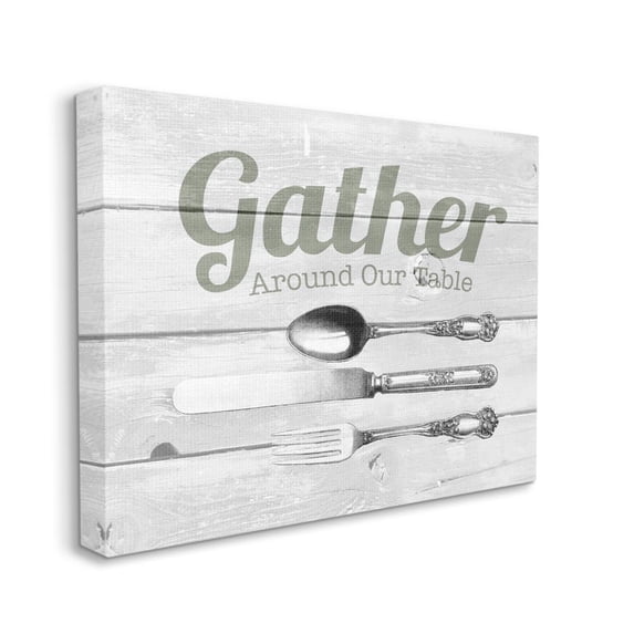 Stupell Home Décor Gather Silverware Kitchen Wood Texture Word Design Canvas Wall Art by the Saturday Evening Post