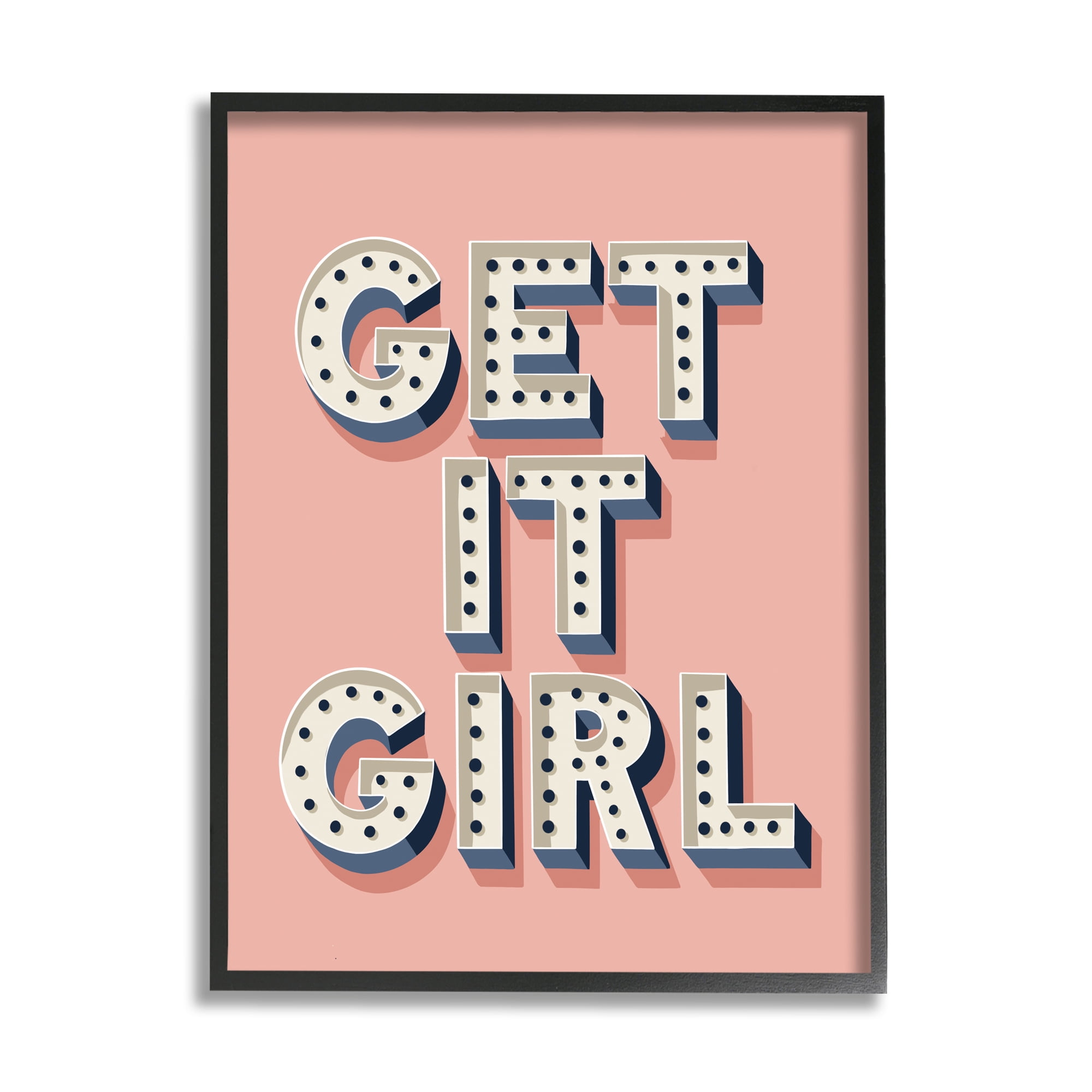 Stupell Home Décor Get It Girl Bold Polka Dot Typography over Pink, 16 x 20, Designed by Jo Taylor, Black Frame