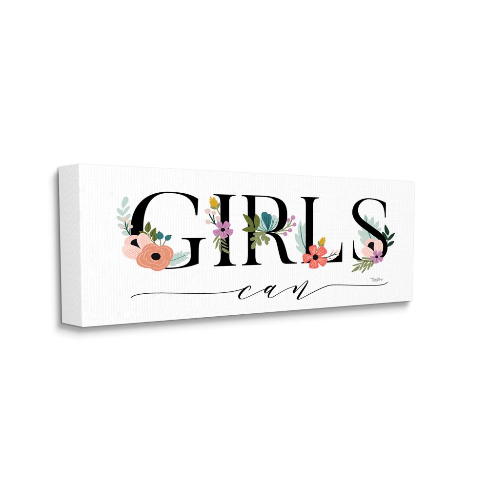 Stupell Home Décor Girls Can Flower Inspirational Word Design Canvas Wall Art by Gigi Louise