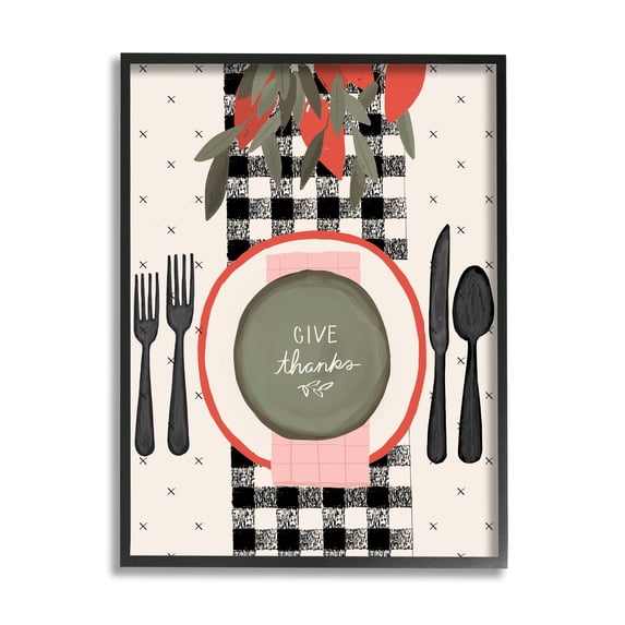Stupell Home Décor Give Thanks Sentiments Holiday Festive Table Setting, 11 x 14, Designed by Jess Bruggink, Black Frame