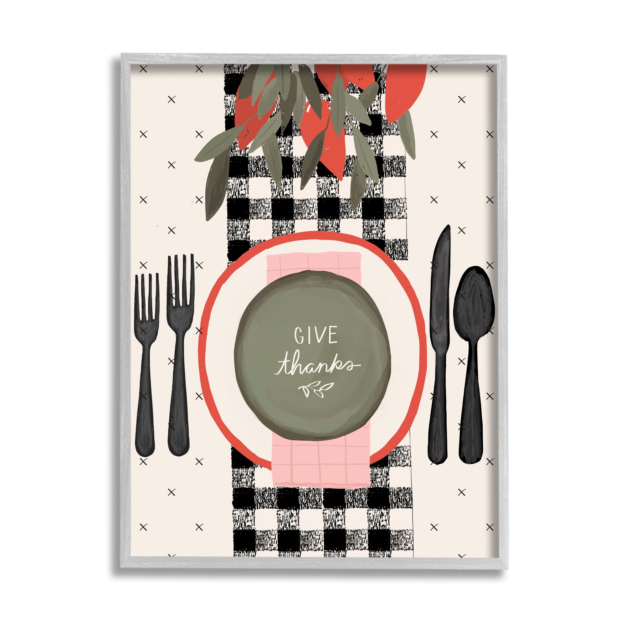 Stupell Home Décor Give Thanks Sentiments Holiday Festive Table Setting, 11 x 14, Designed by Jess Bruggink, Gray Frame