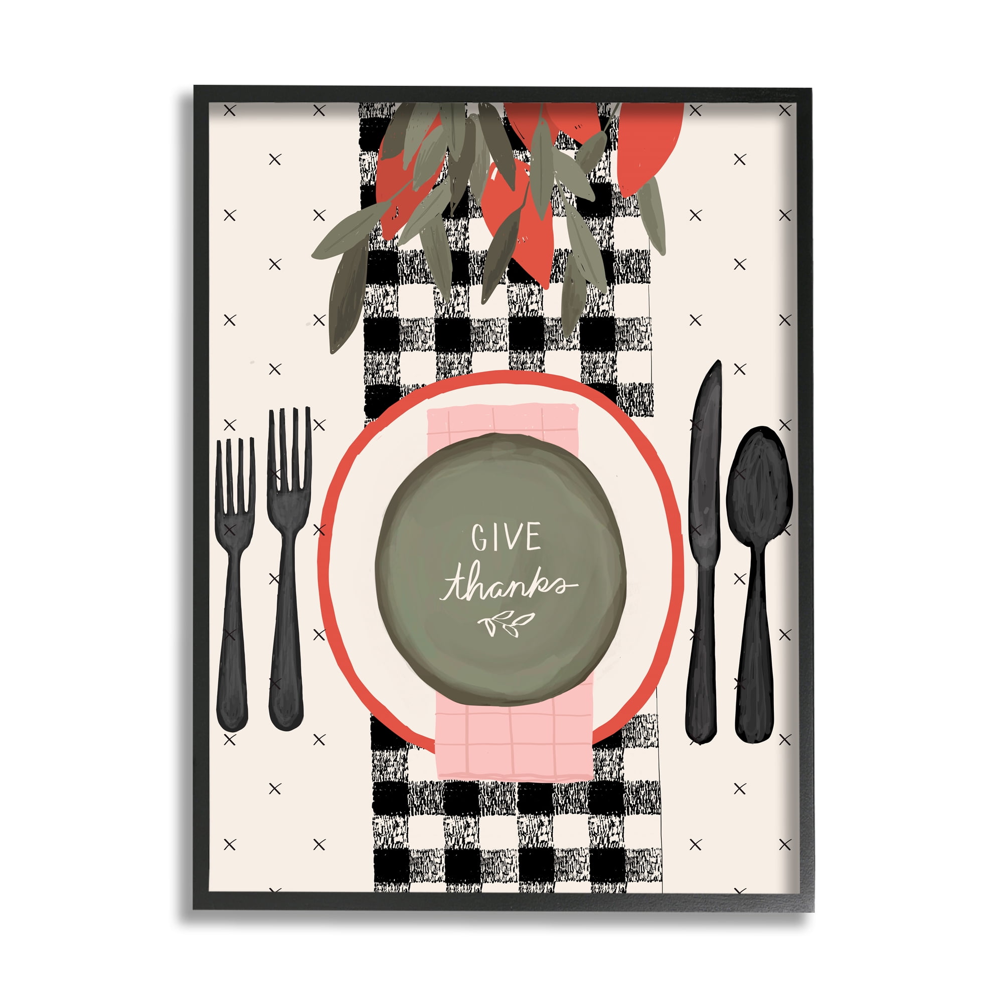 Stupell Home Décor Give Thanks Sentiments Holiday Festive Table Setting, 24 x 30, Designed by Jess Bruggink, Black Frame