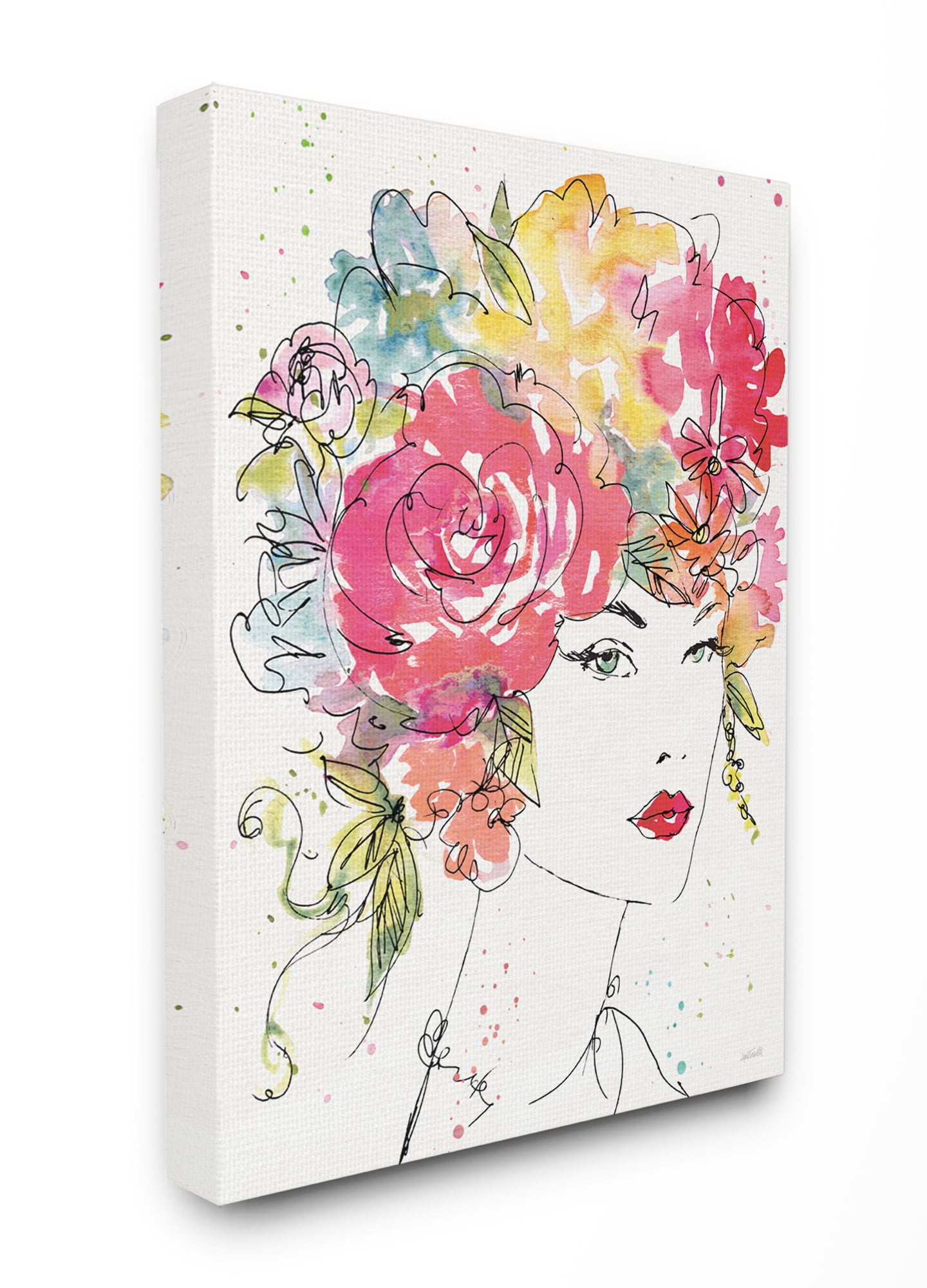 Stupell Home Décor Glam Fashion Flower Hair Figure Drawing Canvas Wall Art by Anne Tavoletti