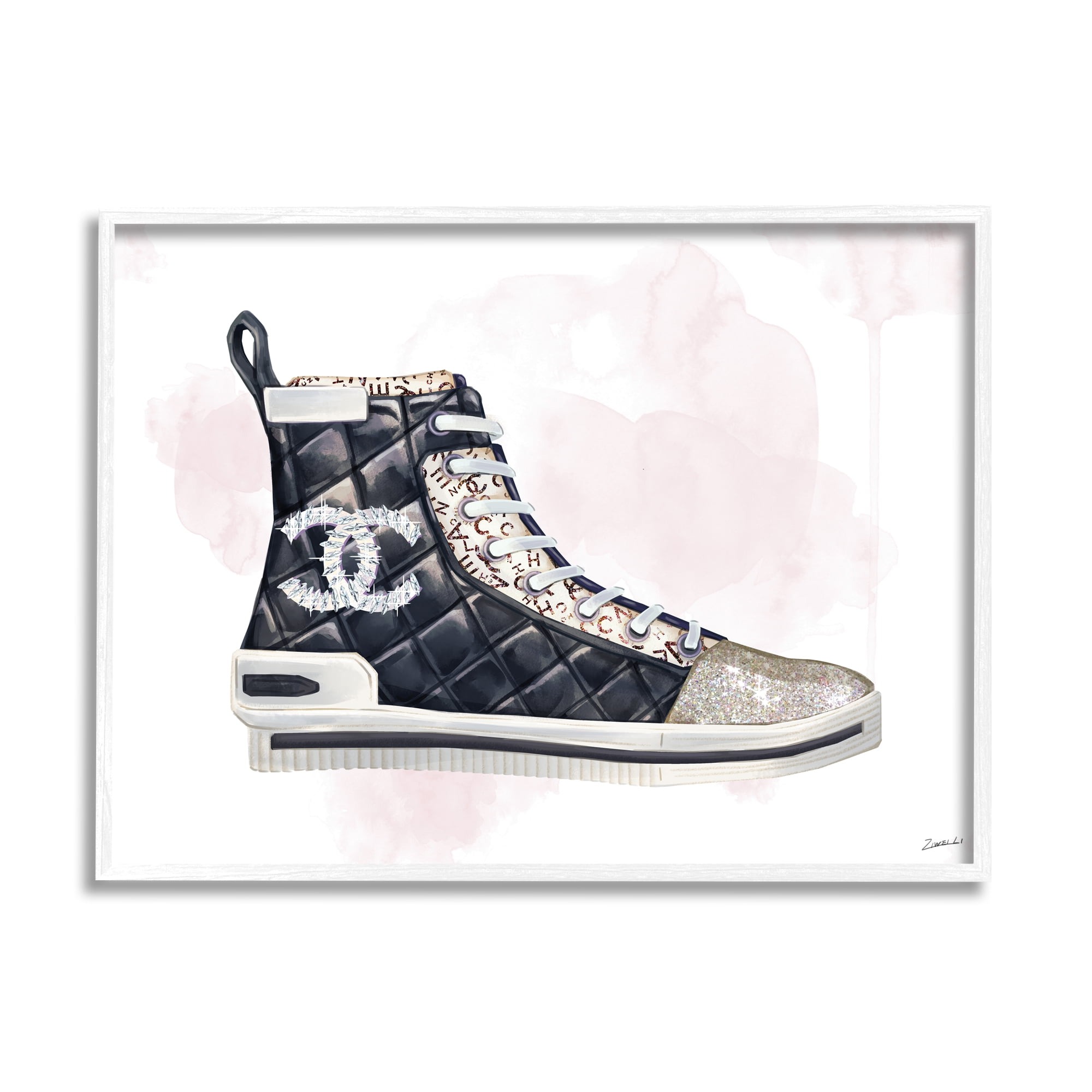 Stupell Home Décor Glam Fashion Quilted Sneaker Designer Style, 11 x 14, Designed by Ziwei Li, White Frame