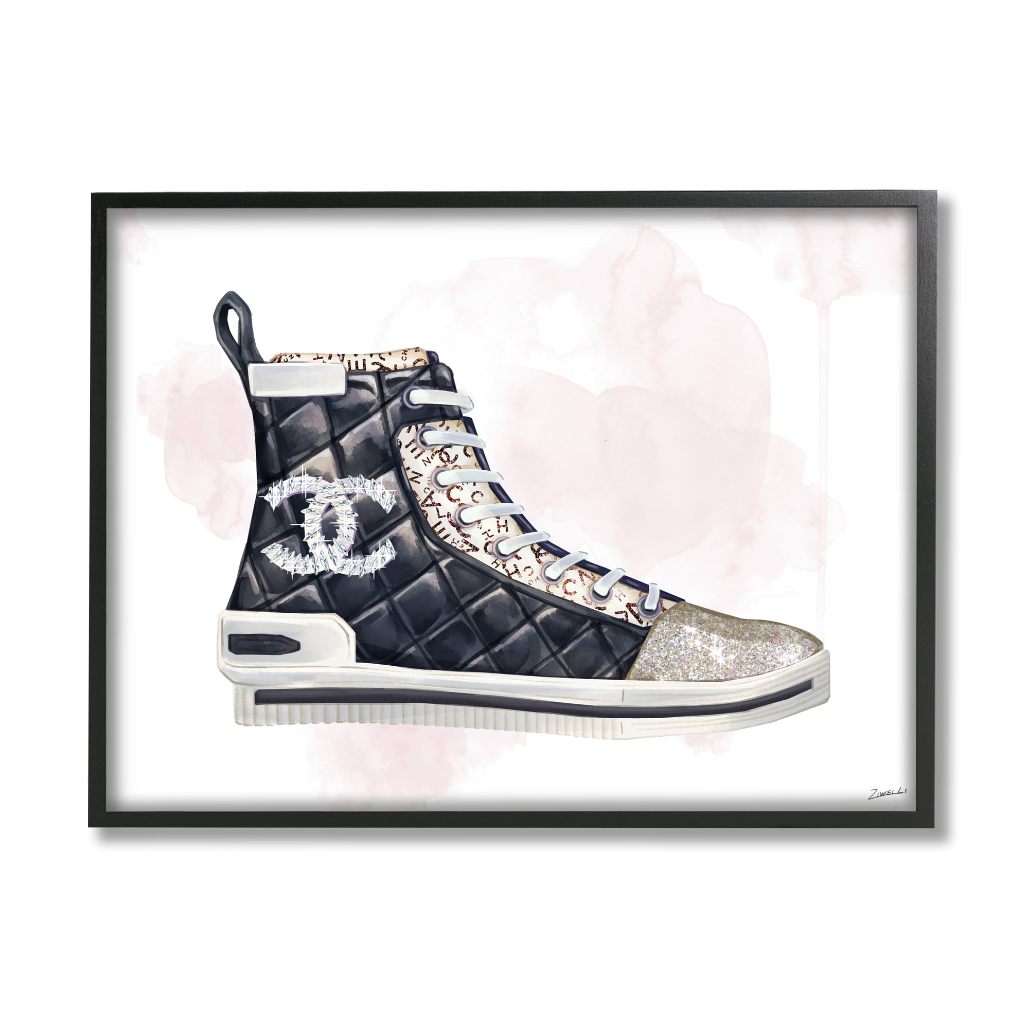 Stupell Home Décor Glam Fashion Quilted Sneaker Designer Style, 16 x 20, Designed by Ziwei Li, Black Frame