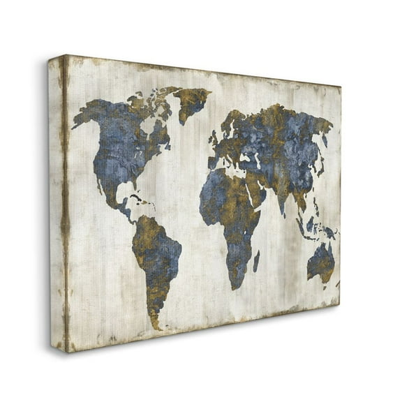 Stupell Home Décor Gold Blue World Map Design Canvas Wall Art by Russell Brennan