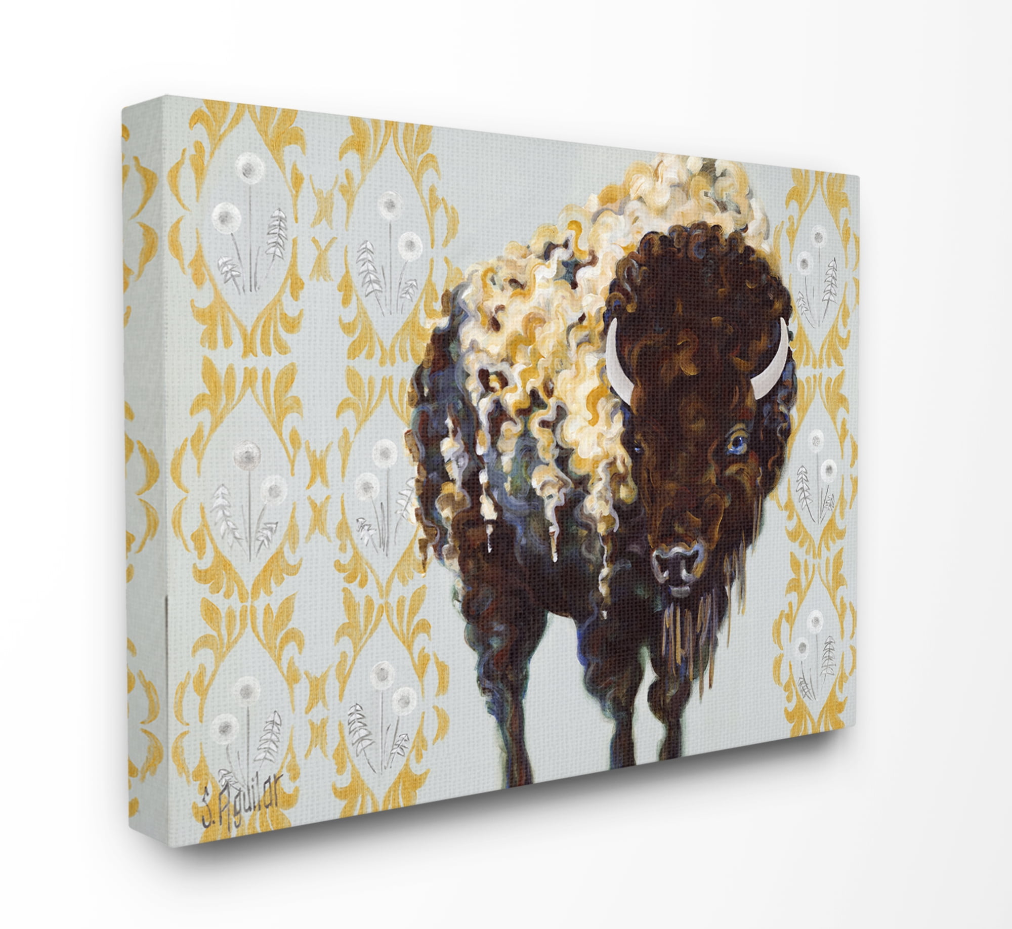 Stupell Home Décor Gold Buffalo Animal Pattern Gray Painting Canvas Wall Art by Stephanie Aguilar