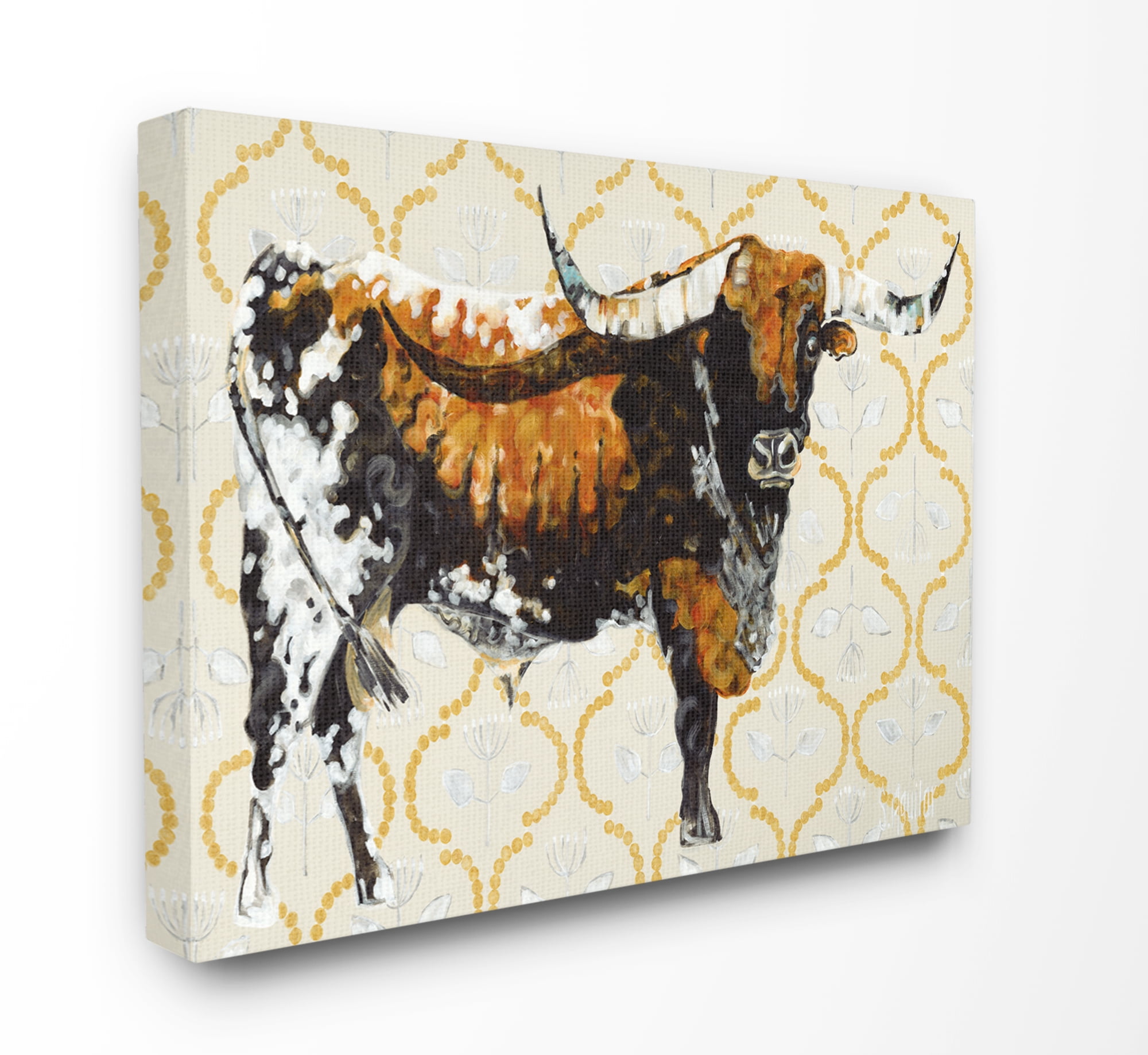Stupell Home Décor Gold Cow Animal Pattern Neutral Painting Canvas Wall Art by Stephanie Aguilar
