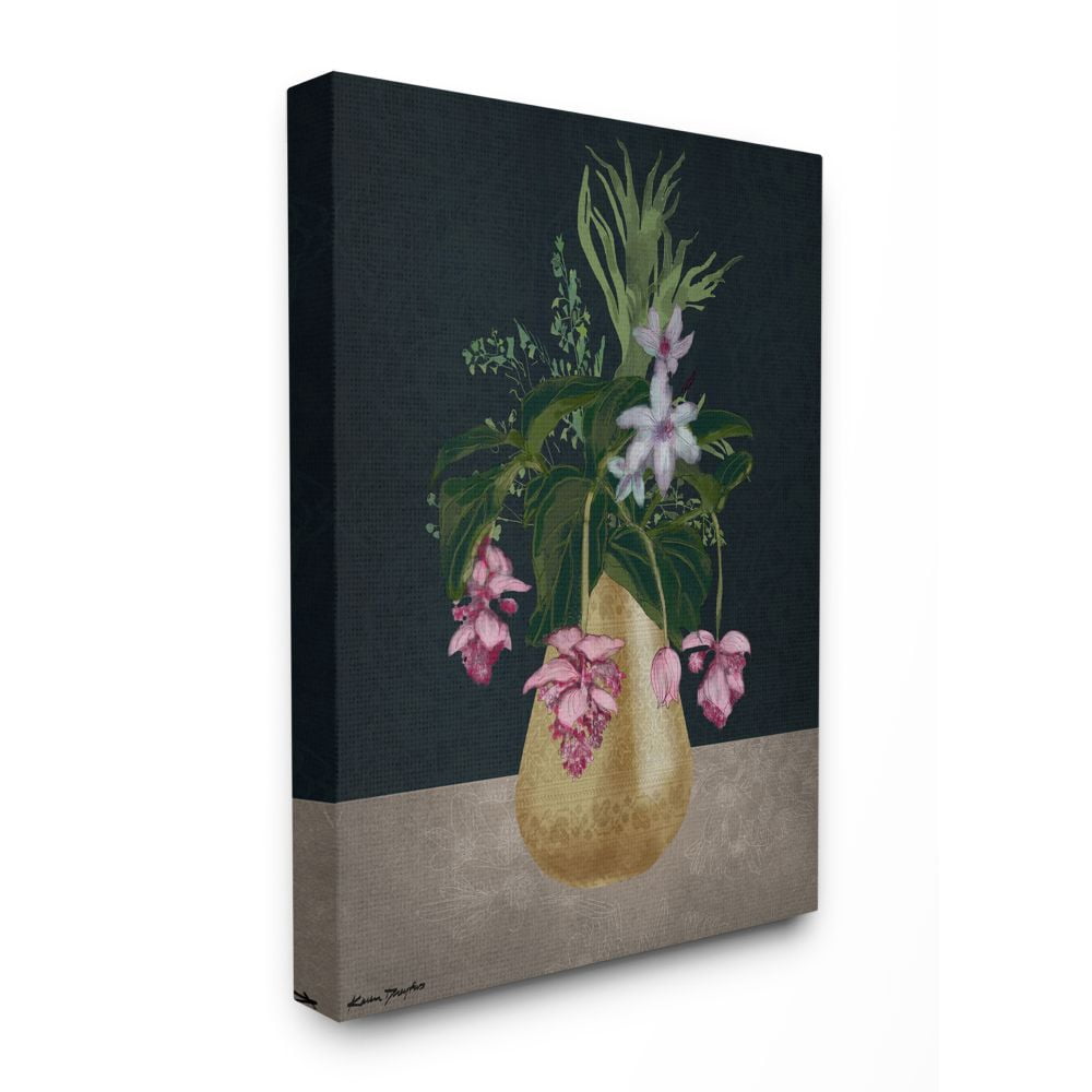 Stupell Home Décor Gold Vase Pink Flower Drawing Canvas Wall Art by ...