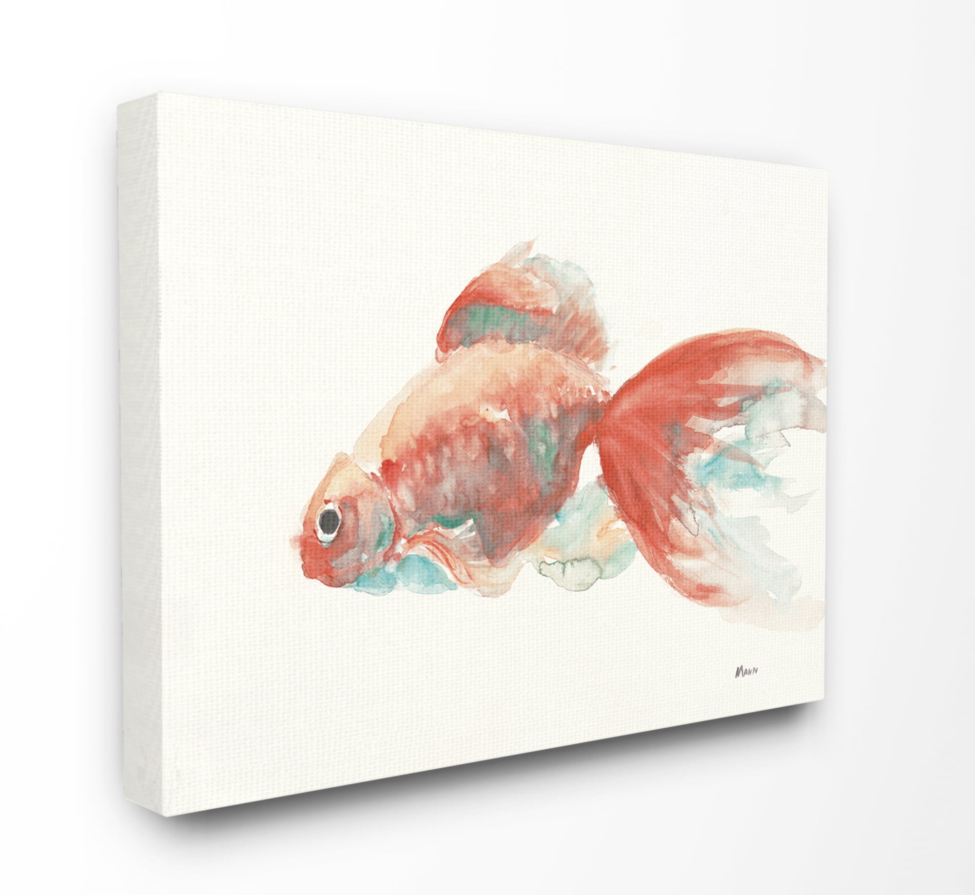 Stupell Home Décor Goldfish Red Green Animal Painting Canvas Wall Art by Third and Wall