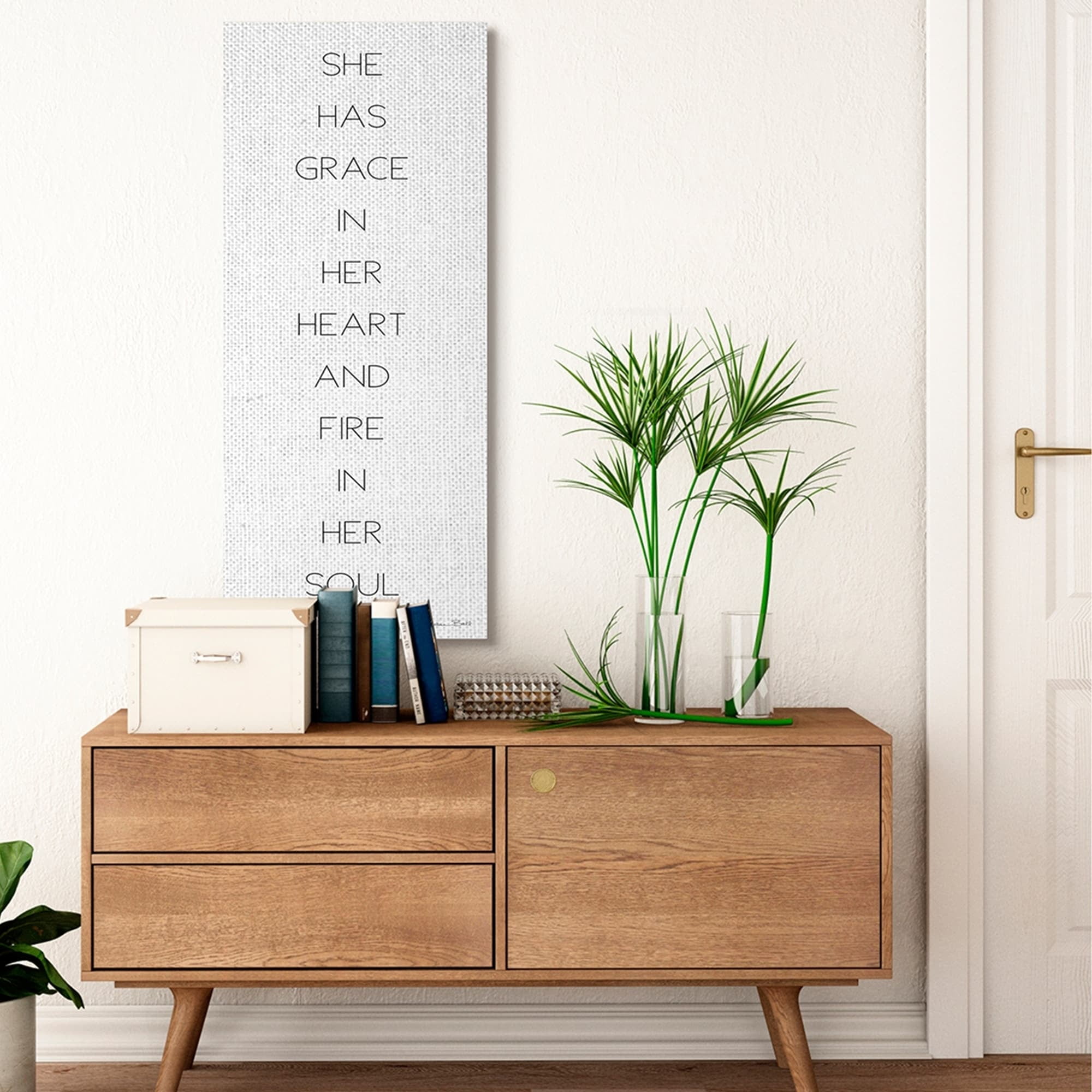 Stupell Home Décor Grace in Her Heart Black And White Inspirational Word Design Canvas Wall Art by Susan Ball
