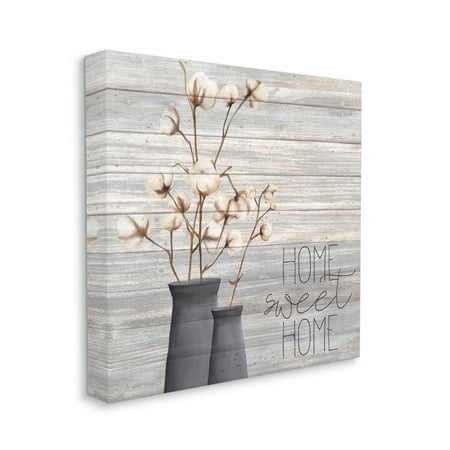 Stupell Home Décor Gray Home Sweet Home Fall Cotton Flowers In Vase Canvas Wall Art
