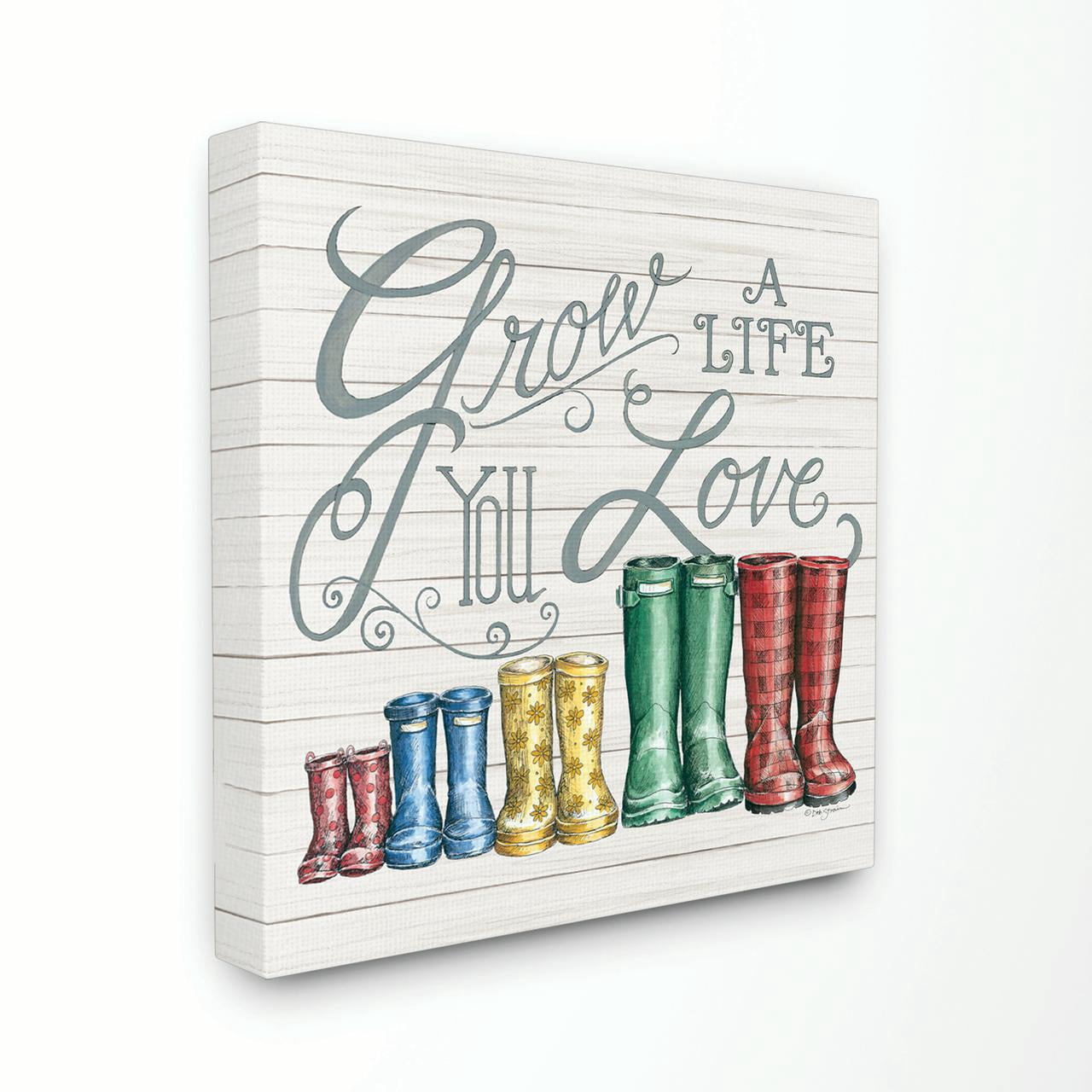 Stupell Home Décor Grow a Life Family Rain Boots Wood Textured Word Design Canvas Wall Art by Deb Strain