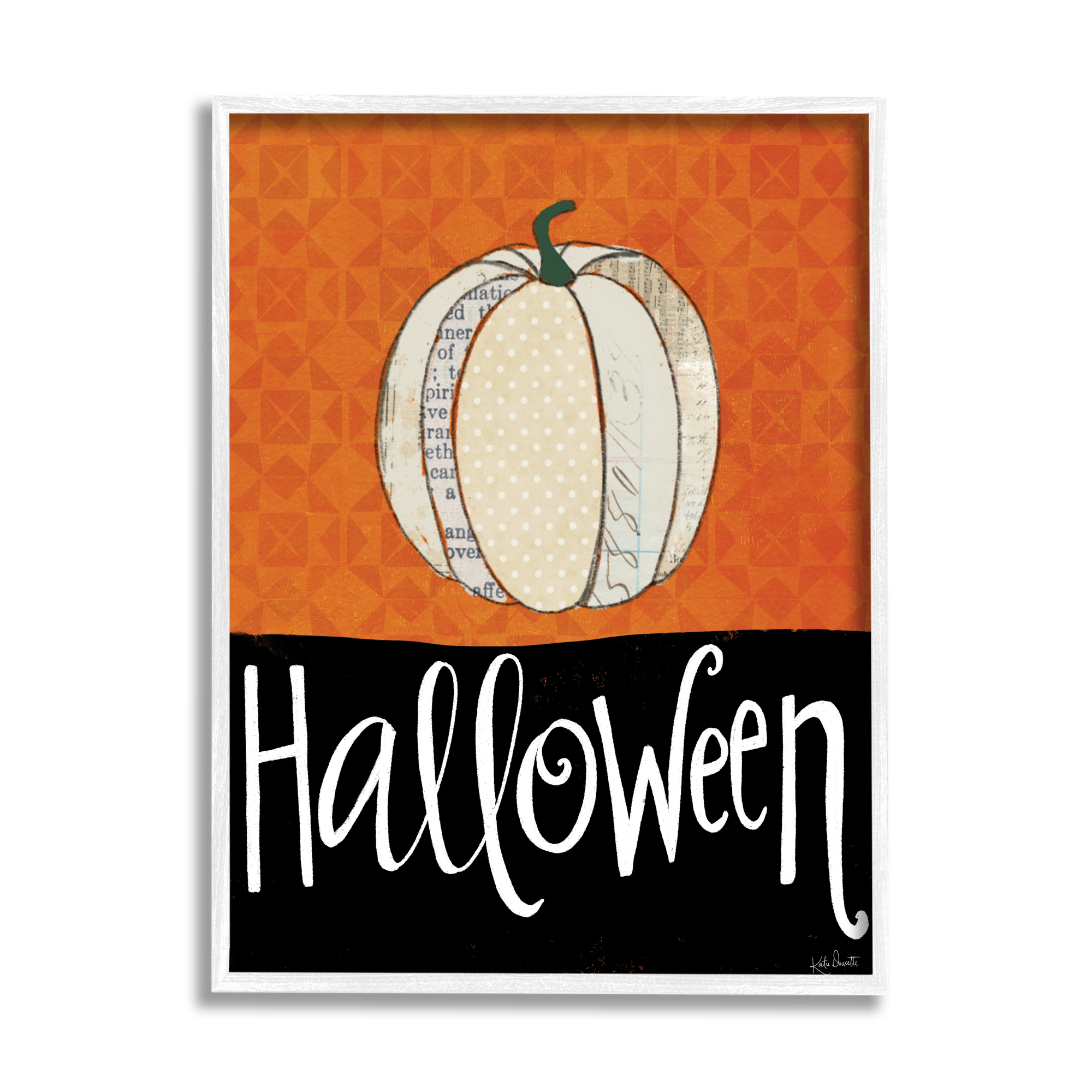Stupell Home Décor Halloween Festive Holiday Greeting Patterned Pumpkin Gourd, 16 x 20, Designed by Katie Doucette, White Frame