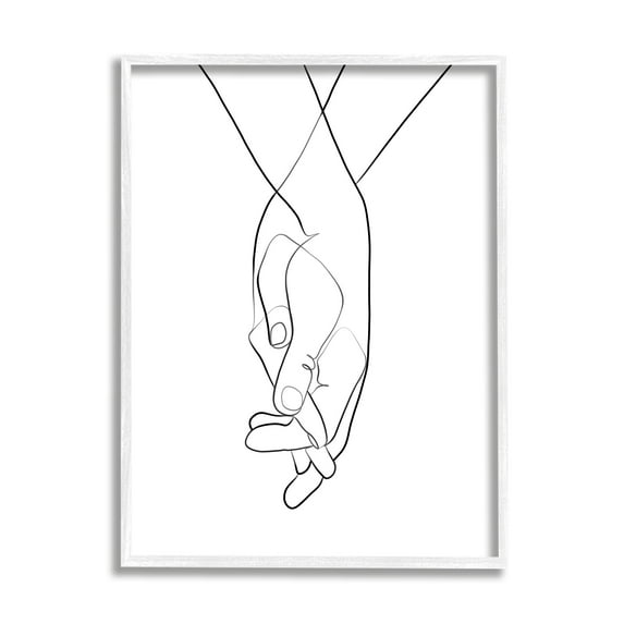 Stupell Home Décor Hands intertwined Romantic Gesture Minimal Linework, 11 x 14, Designed by Ros Ruseva, White Frame