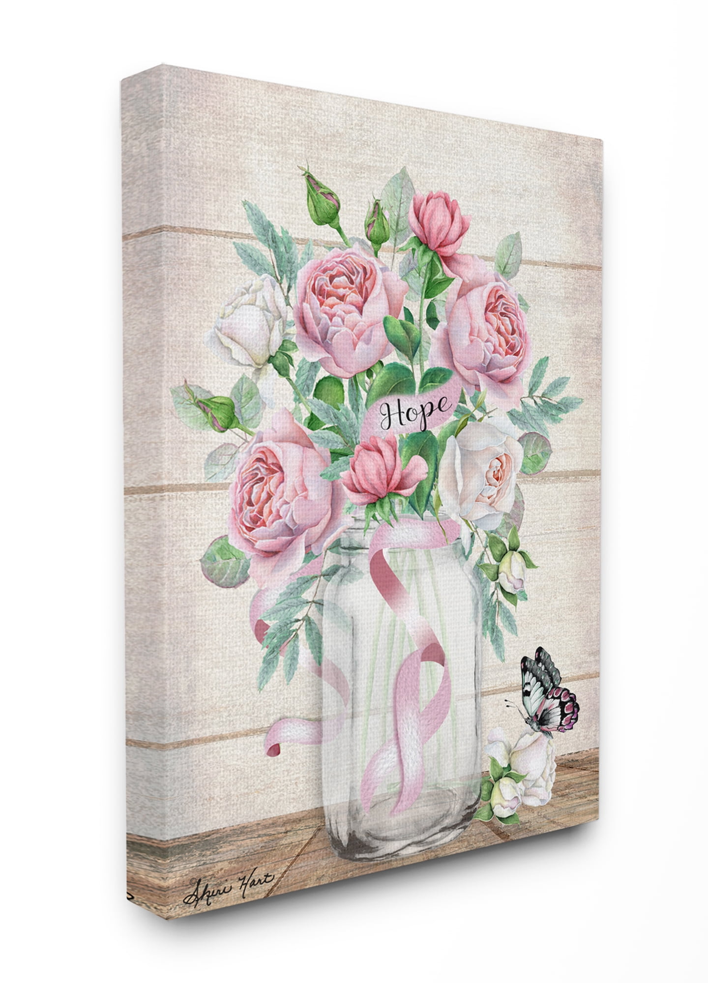 Stupell Home Décor Hope Flower Jar Butterfly Pink Painting Canvas Wall Art by Sheri Hart