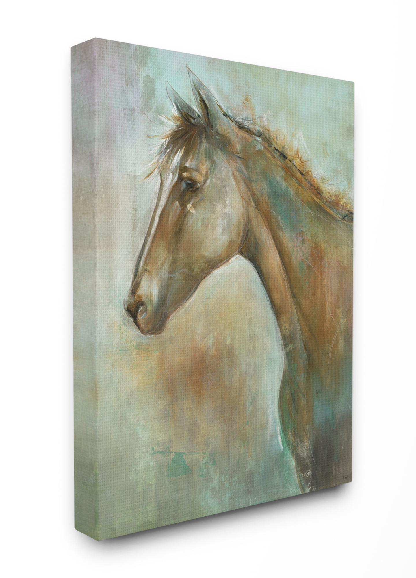 Stupell Home Décor Horse Portrait Green Brown Animal Painting Canvas Wall Art by Third and Wall